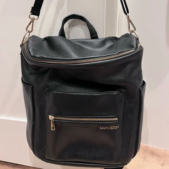 Fawn Design black leather diaper bag retails for $170 - Picture 2 of 6
